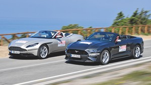 Aston Martin DB11 Volante i Ford Mustang Convertible - Anglia kontra Ameryka