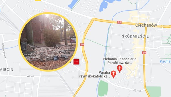 Zignorował zakaz ruchu i uderzył w ogrodzenie zabytkowego kościoła  (fot. mazowiecka.policja.gov.pl)