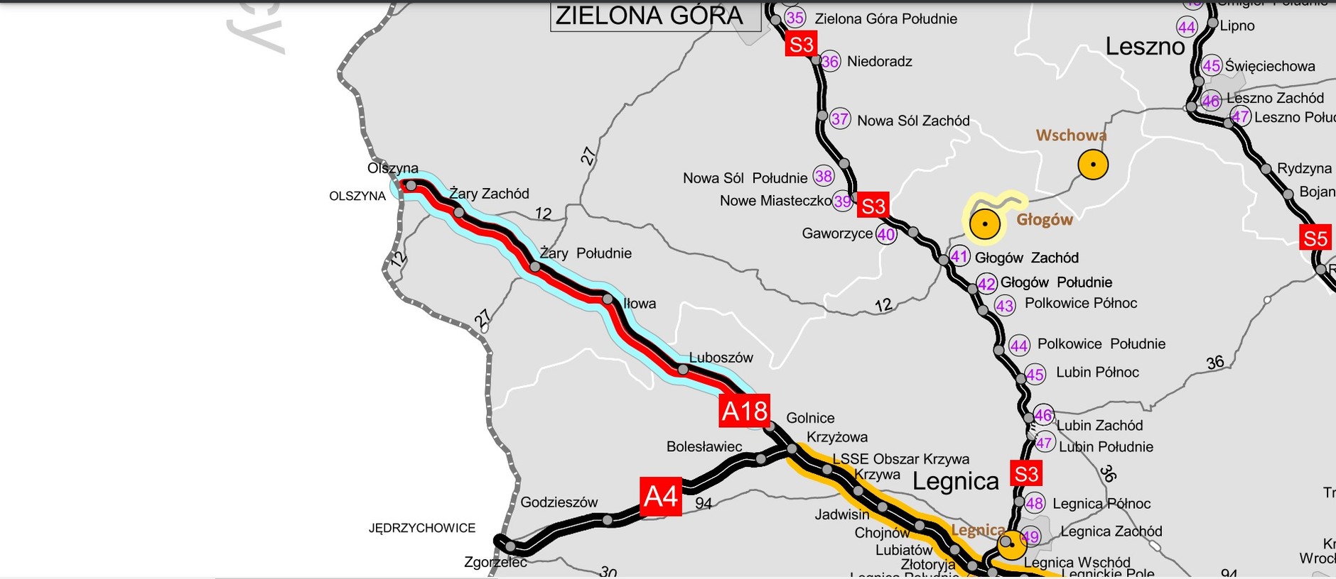 Autostrada A18 mapa
