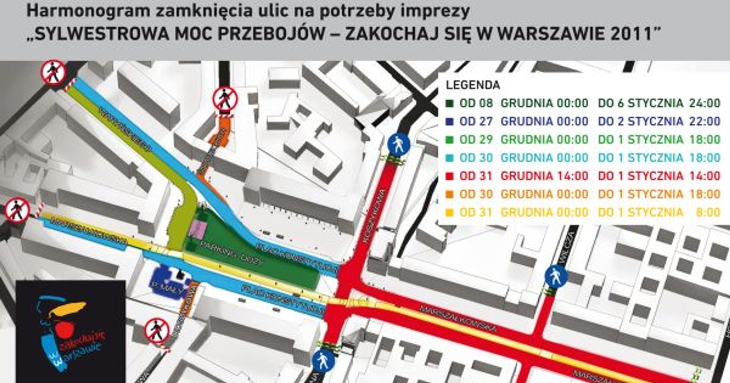 Sylwester w Warszawie - mapa utrudnień