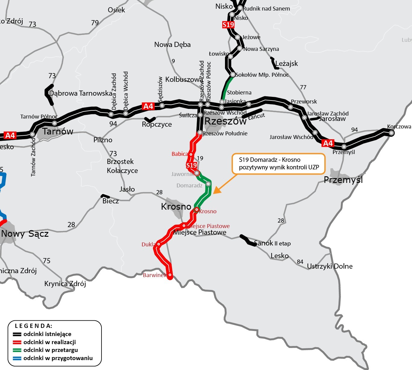 Mapa S19 Domaradz-Krosno