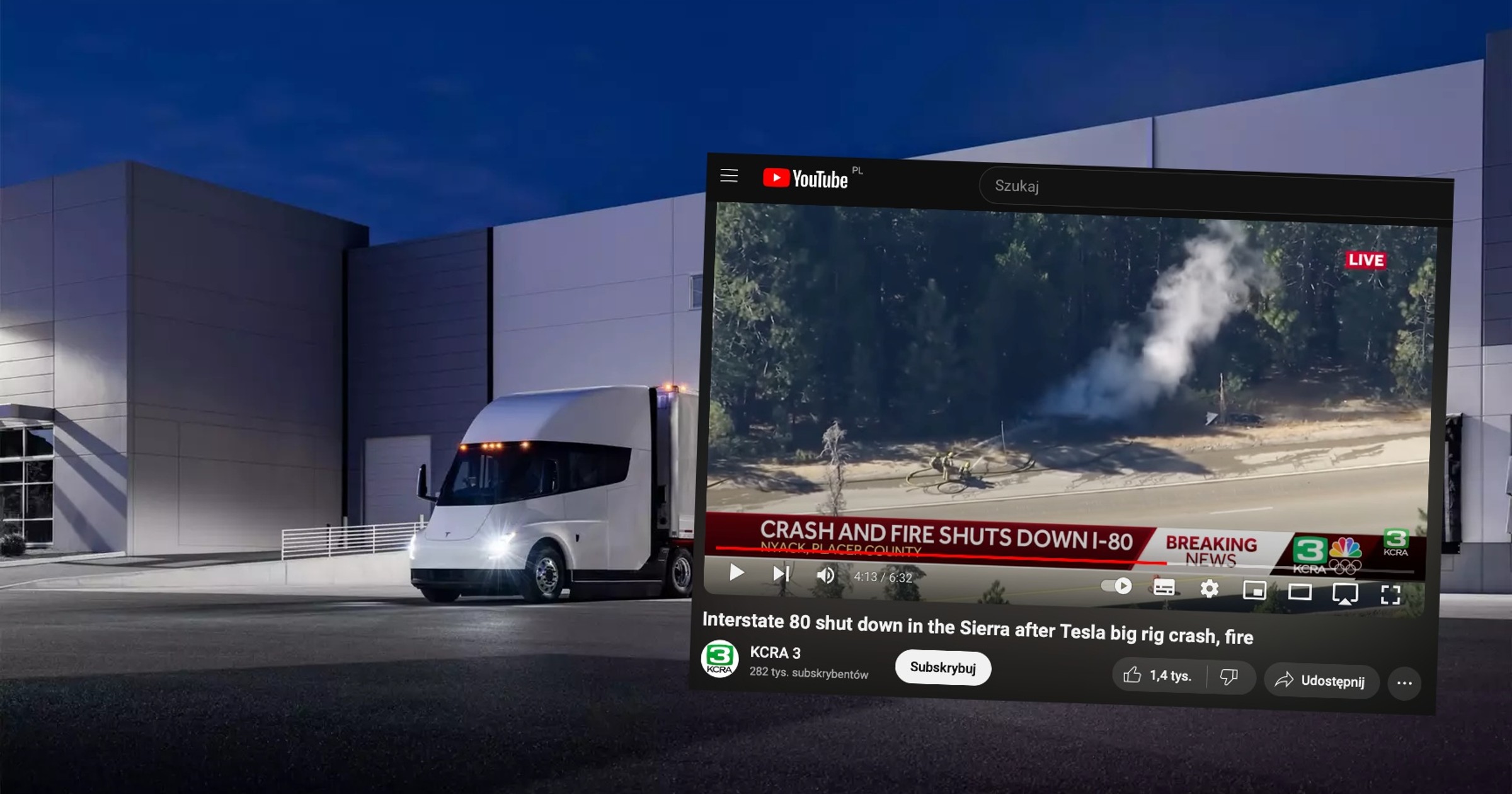 W USA spaliła się elektryczna ciężarówka Tesla Semi