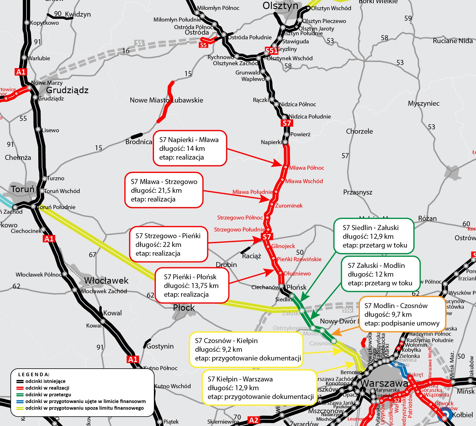 Aktualny stan budowa trasy S7 na odcinku Warszawa-Trójmiasto