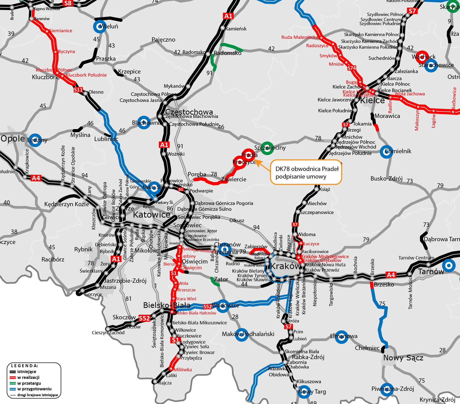 Obwodnica Pradeł — plan sytuacyjny