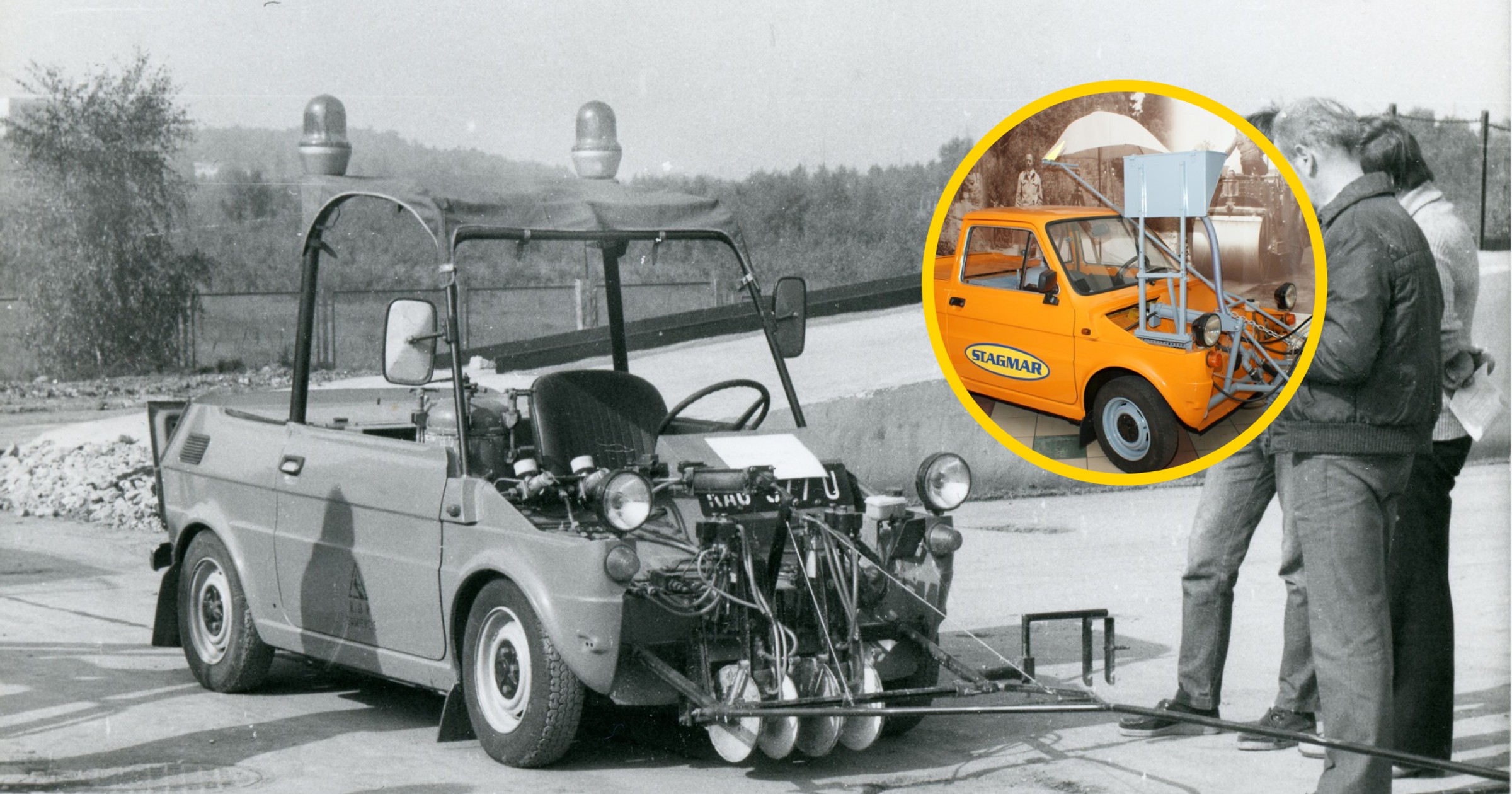 Malowanie jezdni. Fiat Maluch Pingwin