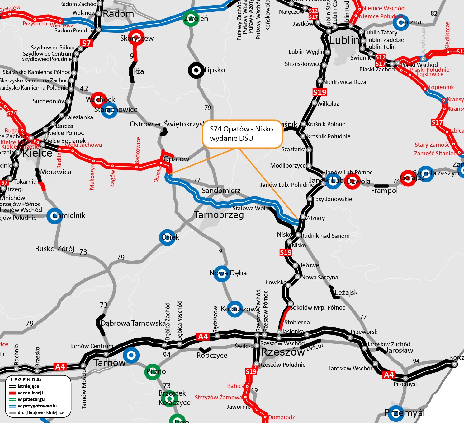 Droga S74 Opatów – Nisko na mapie