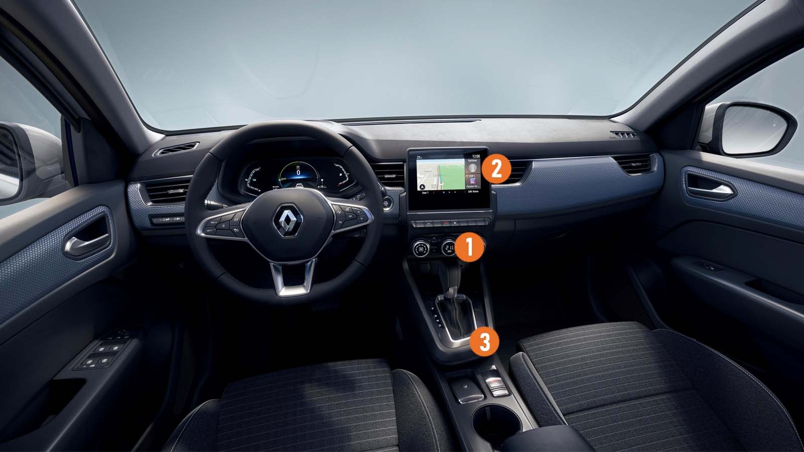 1  Sterowanie nawiewem klimatyzacji automatycznej. 2. System multimedialny Easy Link z ekranem 7". 3. Skrzynia automatyczna jest standardem.