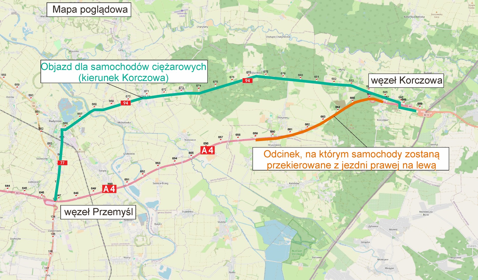 Mapa poglądowa - objazd A4