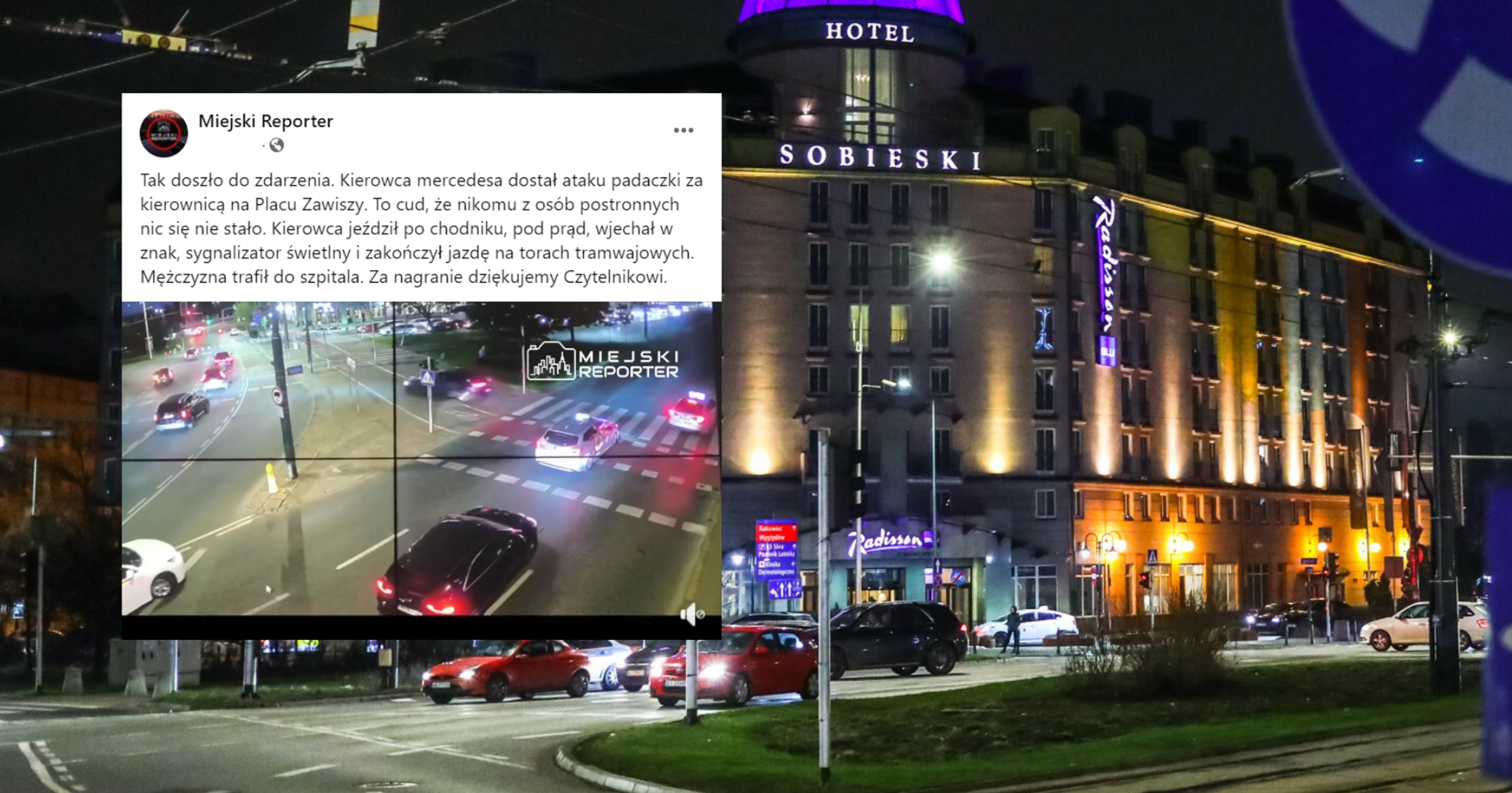 Kierowca dostał ataku padaczki. Szereg zniszczeń w Warszawie (fot. screen: facebook.com/@reporterwawa)