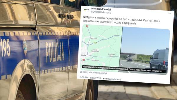 Policja zatrzymała czarną Teslę na autostradzie A4 (screen: OnetWiadomosci/X)