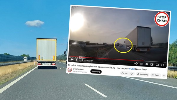 Kierowca ciężarówki zmienił pas na A2 prosto w Kię. Potem pchał ją bokiem [WIDEO]