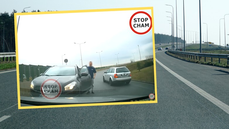 Niebezpieczne sceny na autostradzie A2 (screenshot/YouTube/@STOPCHAM)