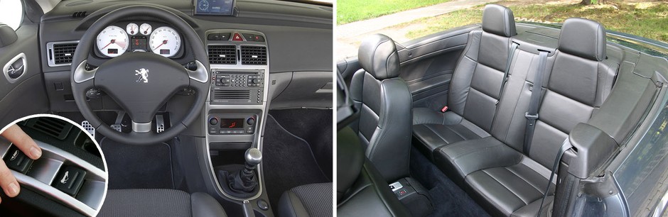 Peugeot doposażył tablicę CC w białe tarcze i ciekawe akcenty. Często bogate wyposażenie, ze skórą.