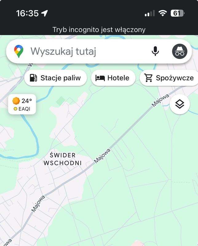 Nawigacja Google Maps, tryb incognito (zdjęcie zrzutu ekranu)