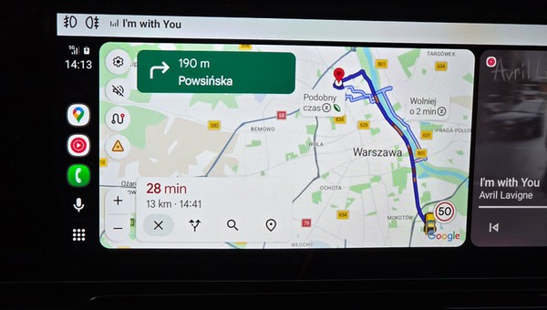 Google Maps w Android Auto, widok całej trasy