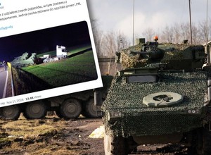 Litewski wóz bojowy Vilkas przebił barierki. Poważny wypadek na wielkopolskiej "krajówce"