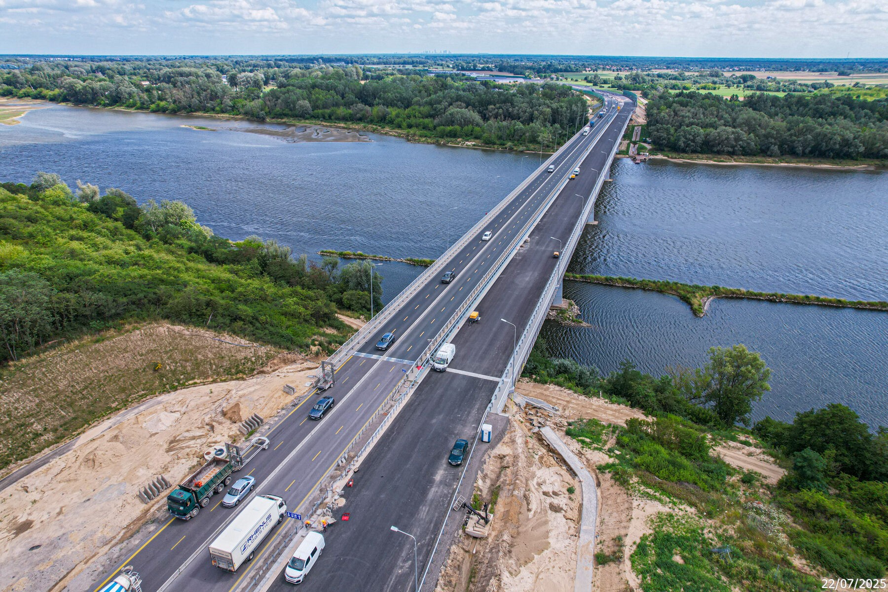 Droga S7 Modlin - Czosnów most na Wiśle (postęp prac, sierpień 2025 r.)