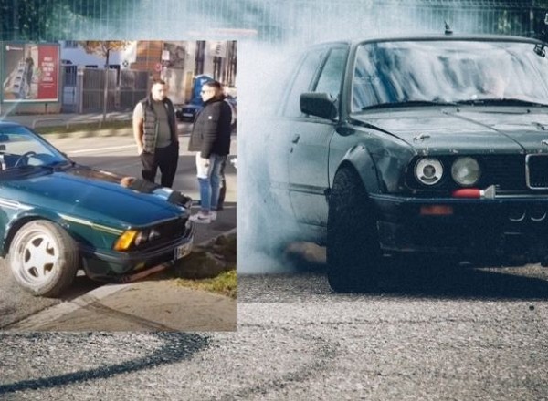 Chciał popisać się jazdą bokiem. Rozbił BMW na barierce obok tłumu gapiów