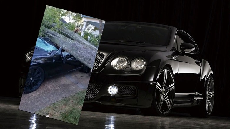 Bentley-zmiażdżony-przez-drzewo