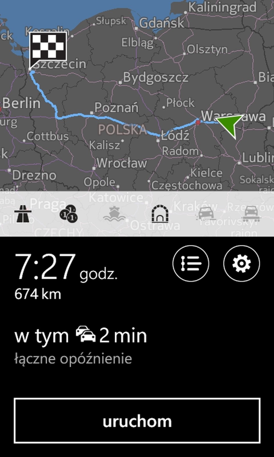 Taki widok można zobaczyć od razu po wyznaczeniu trasy. Mapę można przejrzeć i zmienić skalę, by sprawdzić dokładny przebieg
