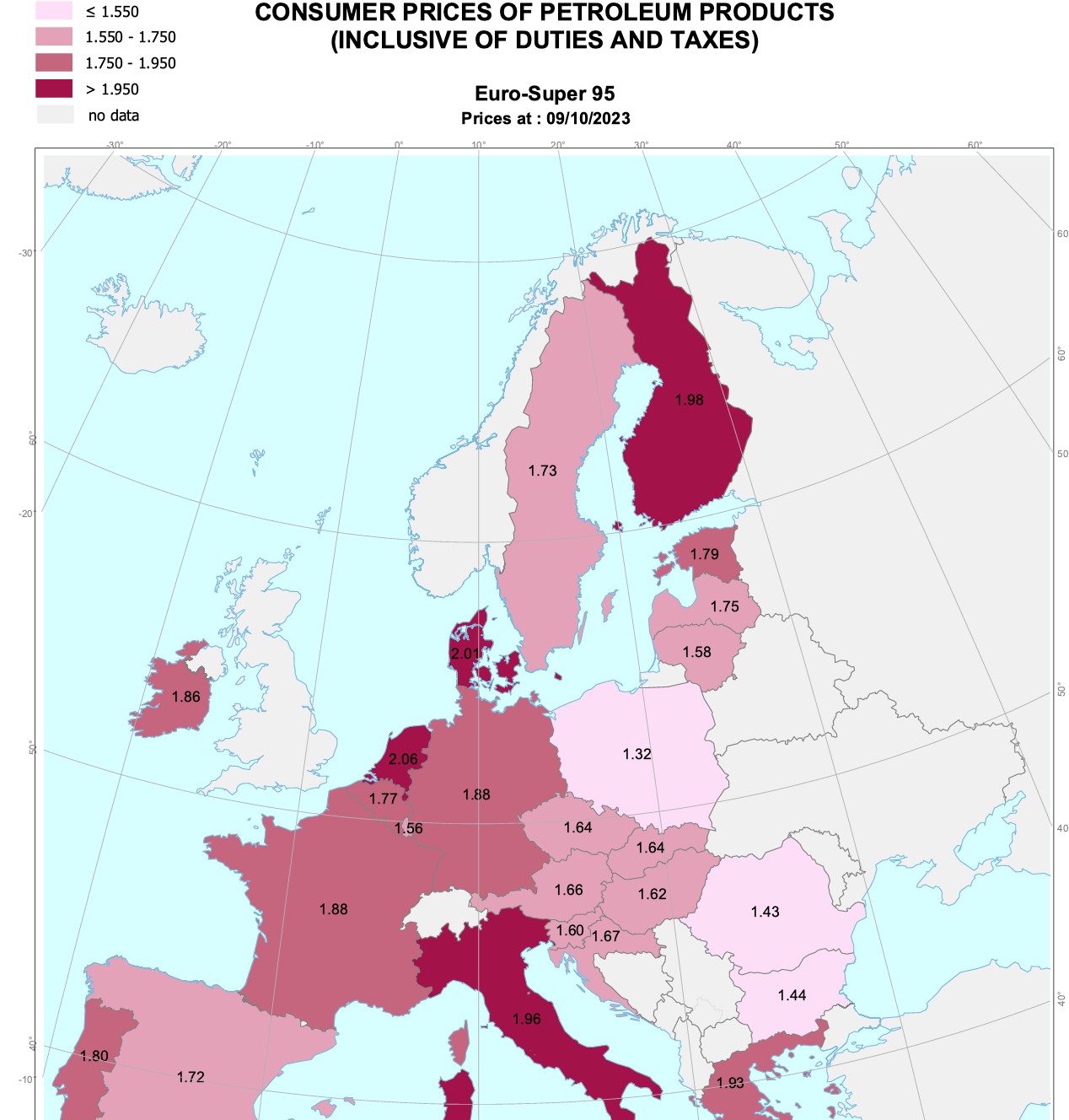 Cotygodniowy biuletyn paliwowy Komisji Europejskiej – ceny benzyny 95 na stacjach (stan na 9 października 2023 r.)