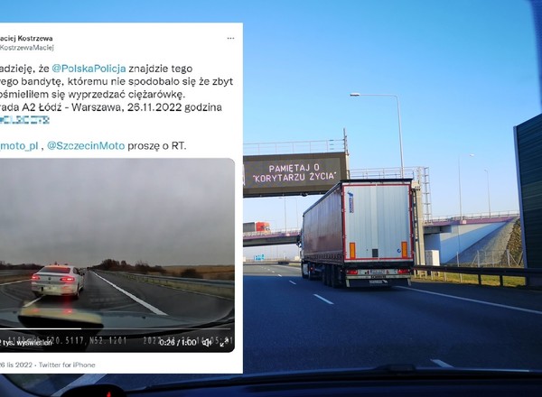 Nie spodobał mu się ten manewr. Drogowy "bandyta" na A2