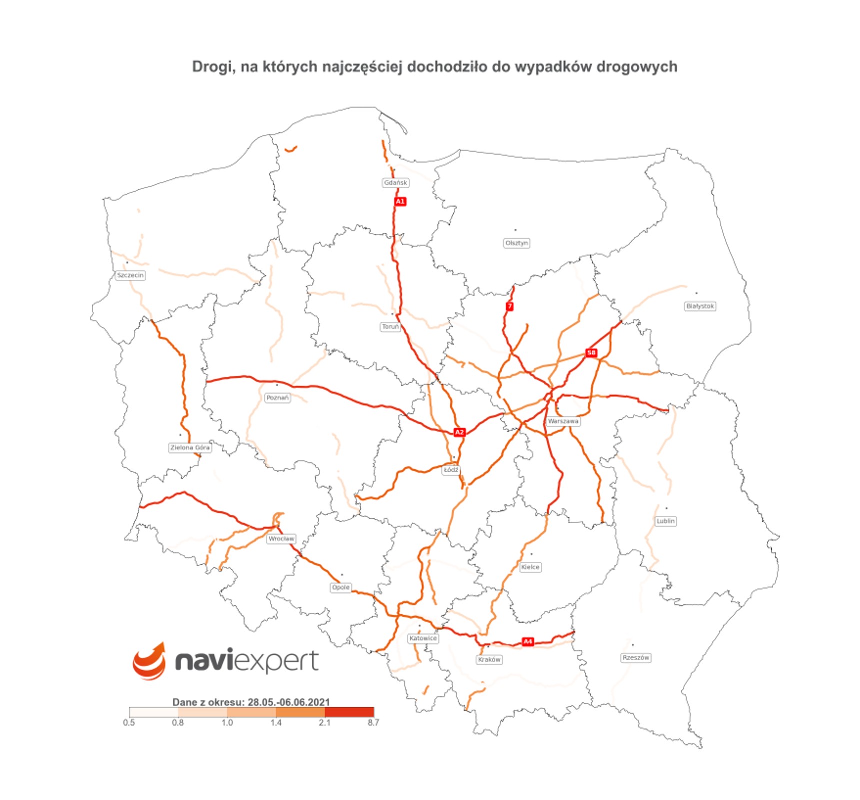Gdzie najczęściej dochodziło do wypadków
