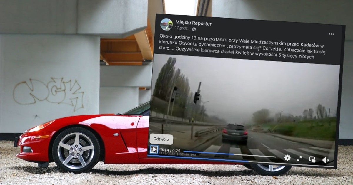 Kierowca Chevroleta Corvette nie opanował auta i wjechał w przystanek autobusowy