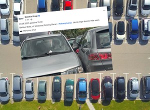 Nietypowa sytuacja na parkingu w Bielsku-Białej. Kierowcy musieli mieć problem z odjazdem