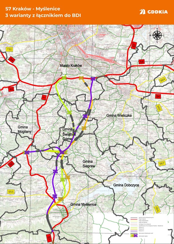 S7 Kraków-Myślenice. Warianty A, B i C