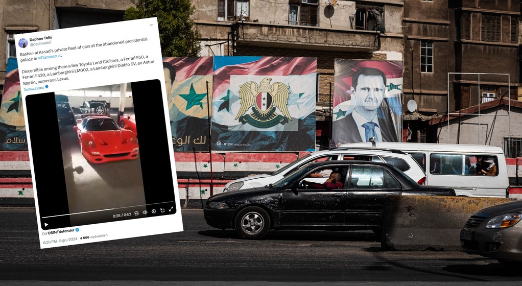Po upadku dyktatury Baszszara al-Asada rebelianci splądrowali m.in. jego garaż (screen: @daphnetoli)