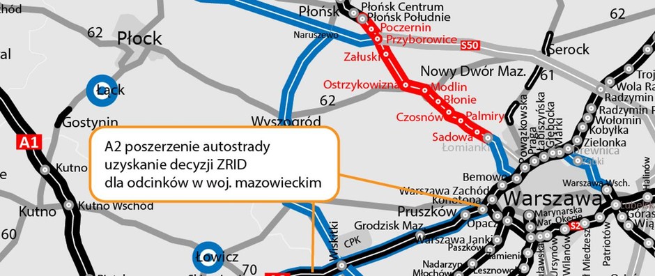 Poszerzenie autostrady A2 - decyzje ZRID dla odcinków w woj. mazowieckim