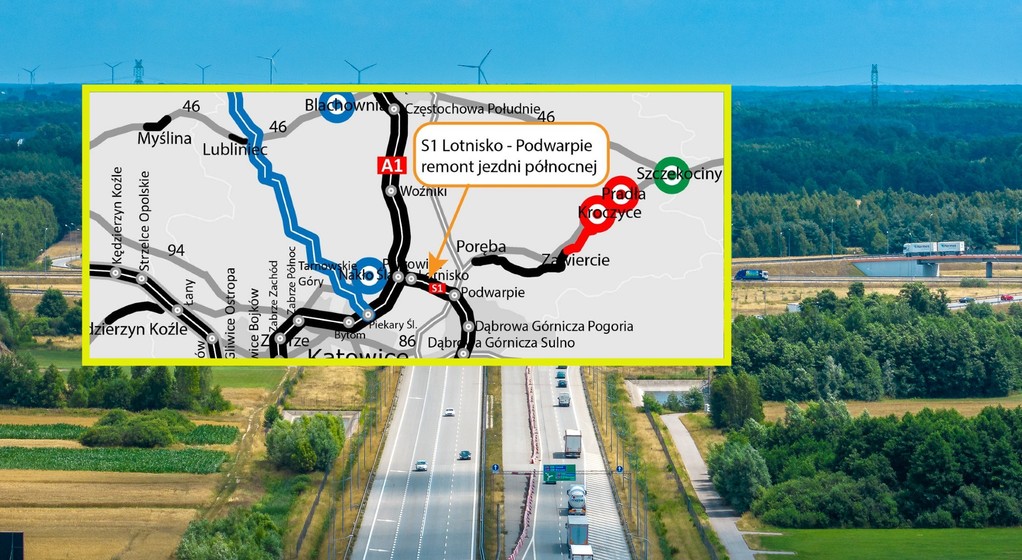 Remont nawierzchni na S1 Lotnisko - Podwarpie mapa