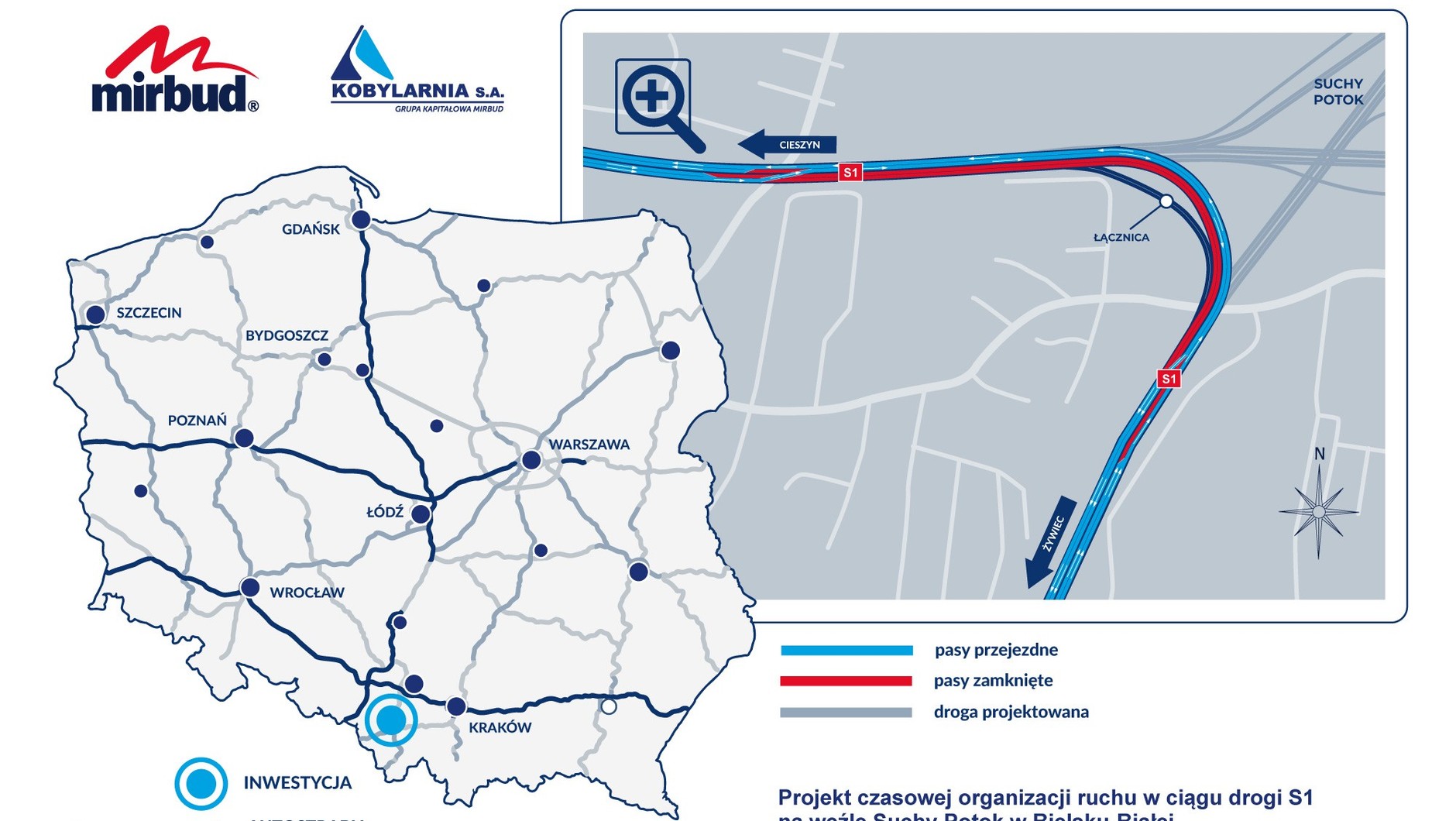 Projekt czasowej organizacji ruchu w ciągu drogi S1 na węźle Suchy Potok w Bielsku-Białej