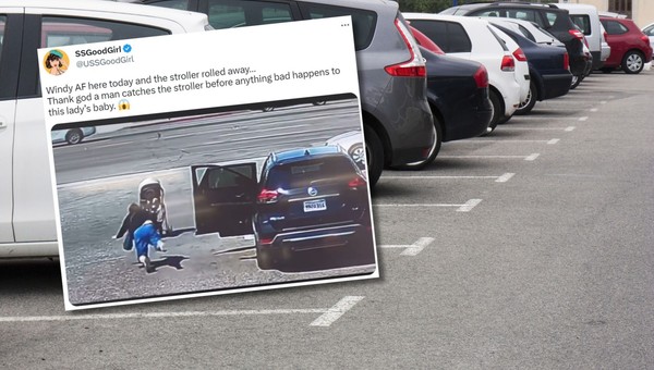 Wózek toczył się w stronę jezdni. Chwile grozy zarejestrowała kamera monitoringu [WIDEO]
