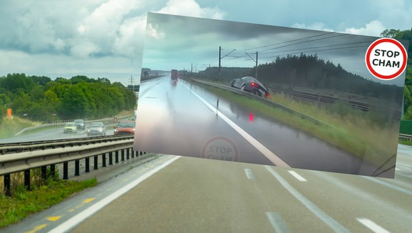 Gnał Skodą przez ulewę na S3. Wypadł aż za barierę energochłonną