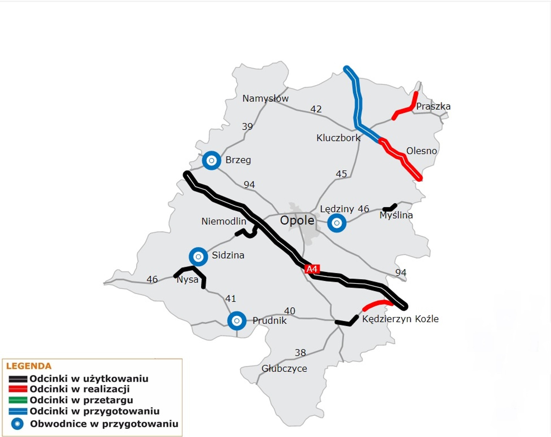 Opolskie mapa budowy dróg