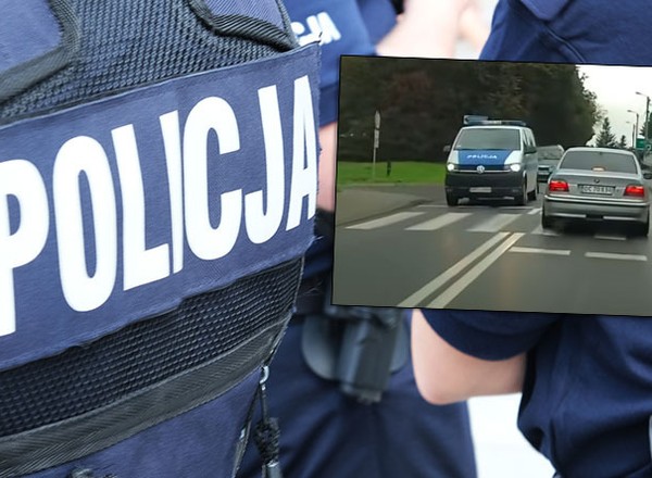 Kierowca BMW prawie staranował pieszego na oczach policji [Nagranie]