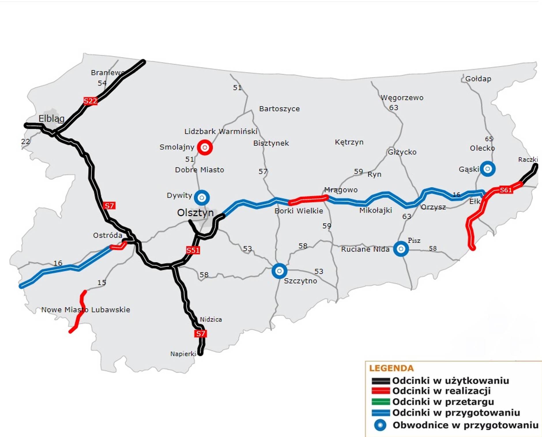 Warmińsko-mazurskie mapa budowy dróg