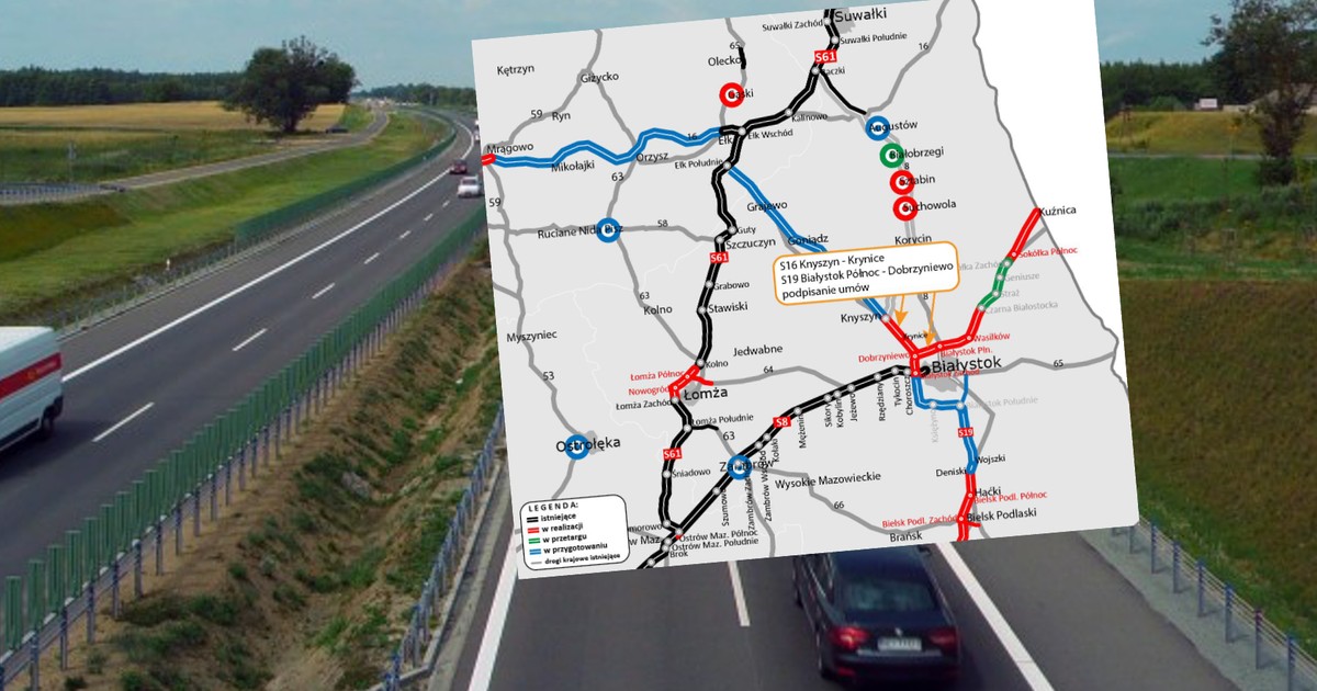 Istniejące i planowane odcinki dróg ekspresowych w okolicach Białegostoku