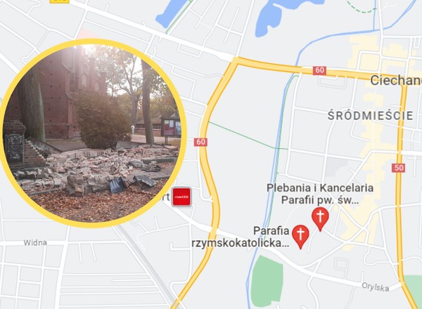 Uderzył w ogrodzenie zabytkowego kościoła w Ciechanowie. Słono zapłaci