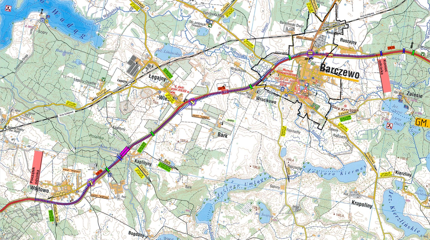 S16 Olsztyn Wschód - Barczewo Mapa