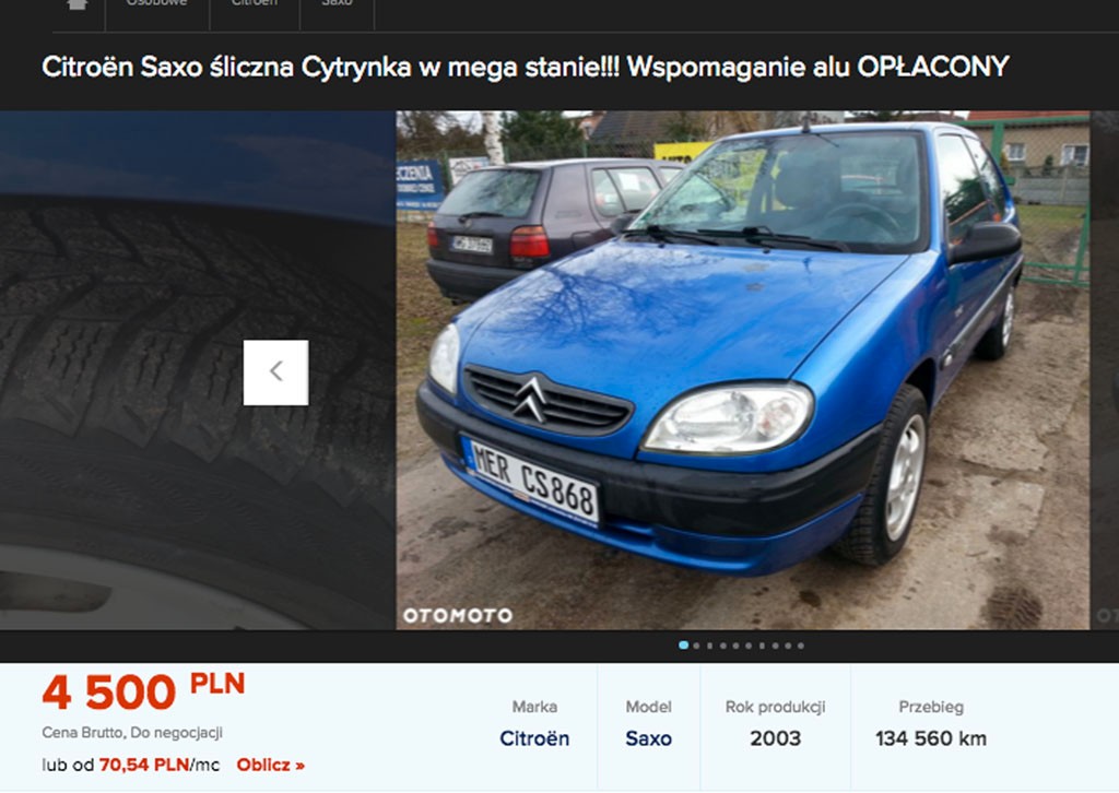 Citroen Saxo rok produkcji 2003 cena 4500 zł