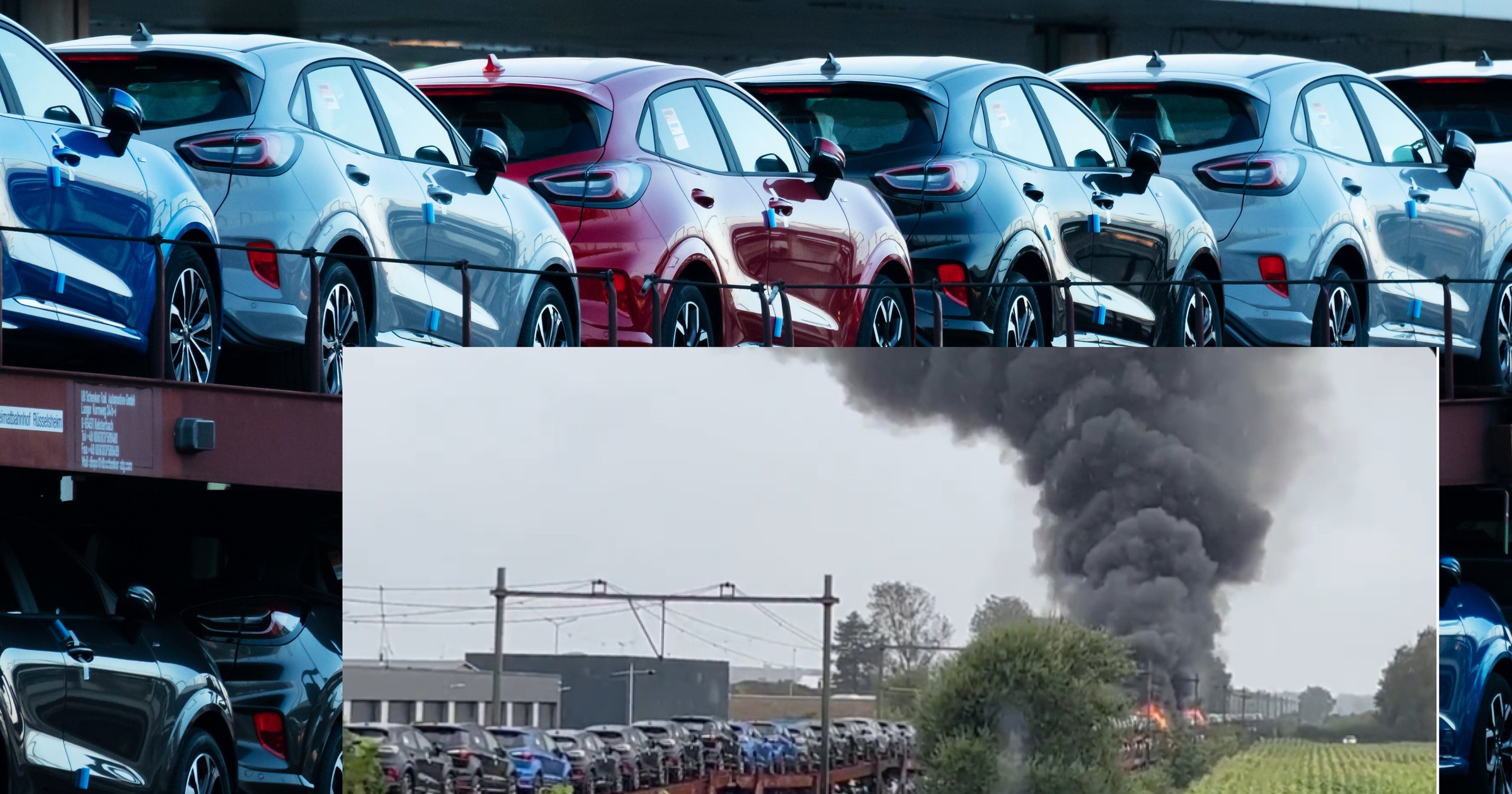 Pożar transportu nowych Fordów Puma