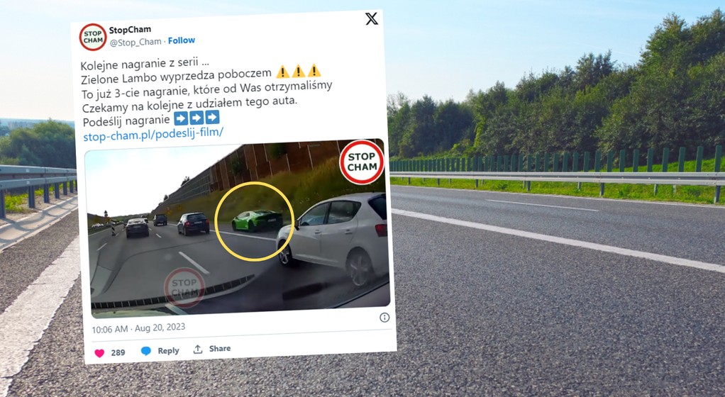 Zielone Lamborghini Huracan łamie przepis za przepisem (Screen: Twitter.com/@Stop_Cham)