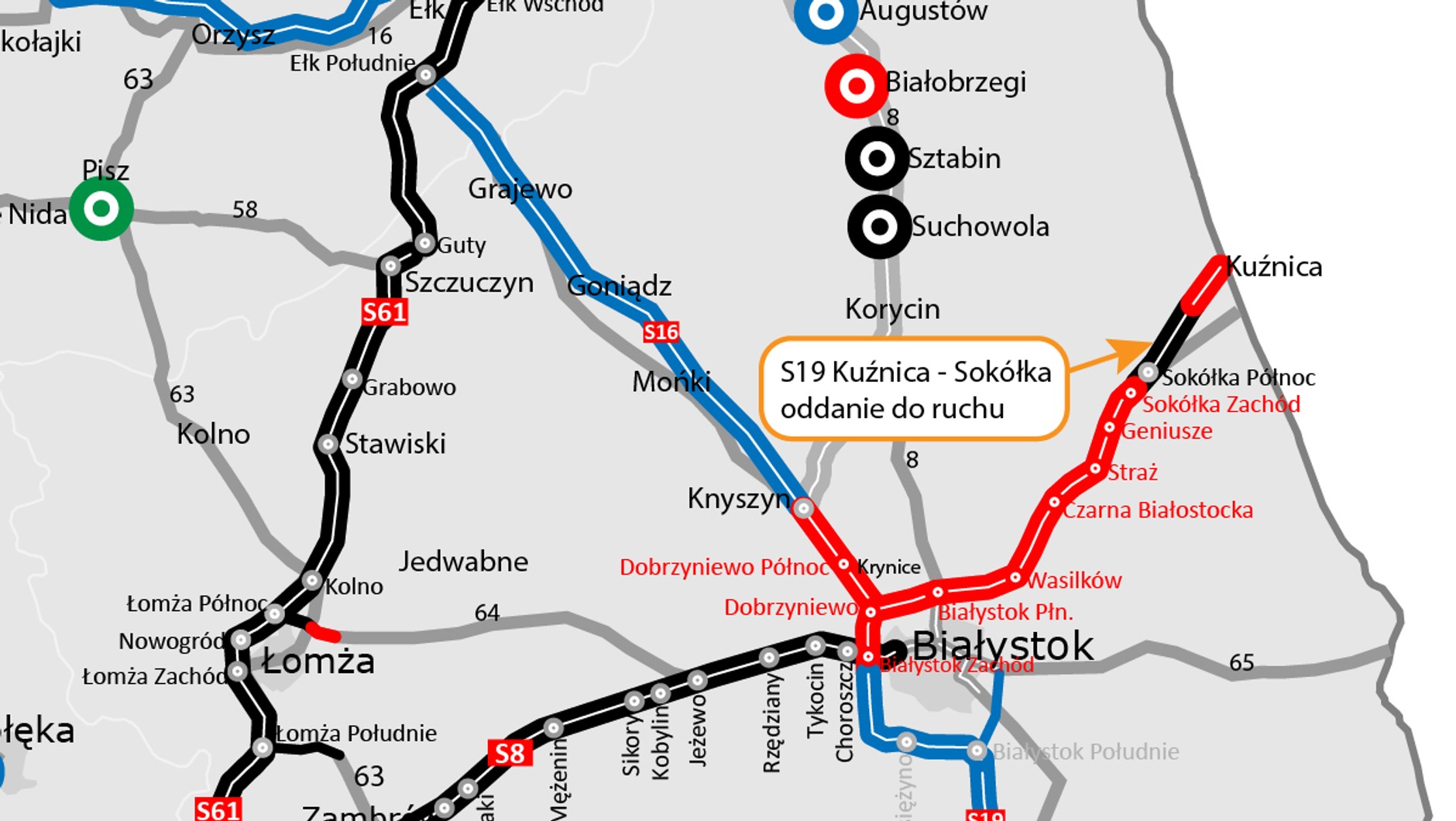 Droga S19 Kuźnica - Sokółka - mapa