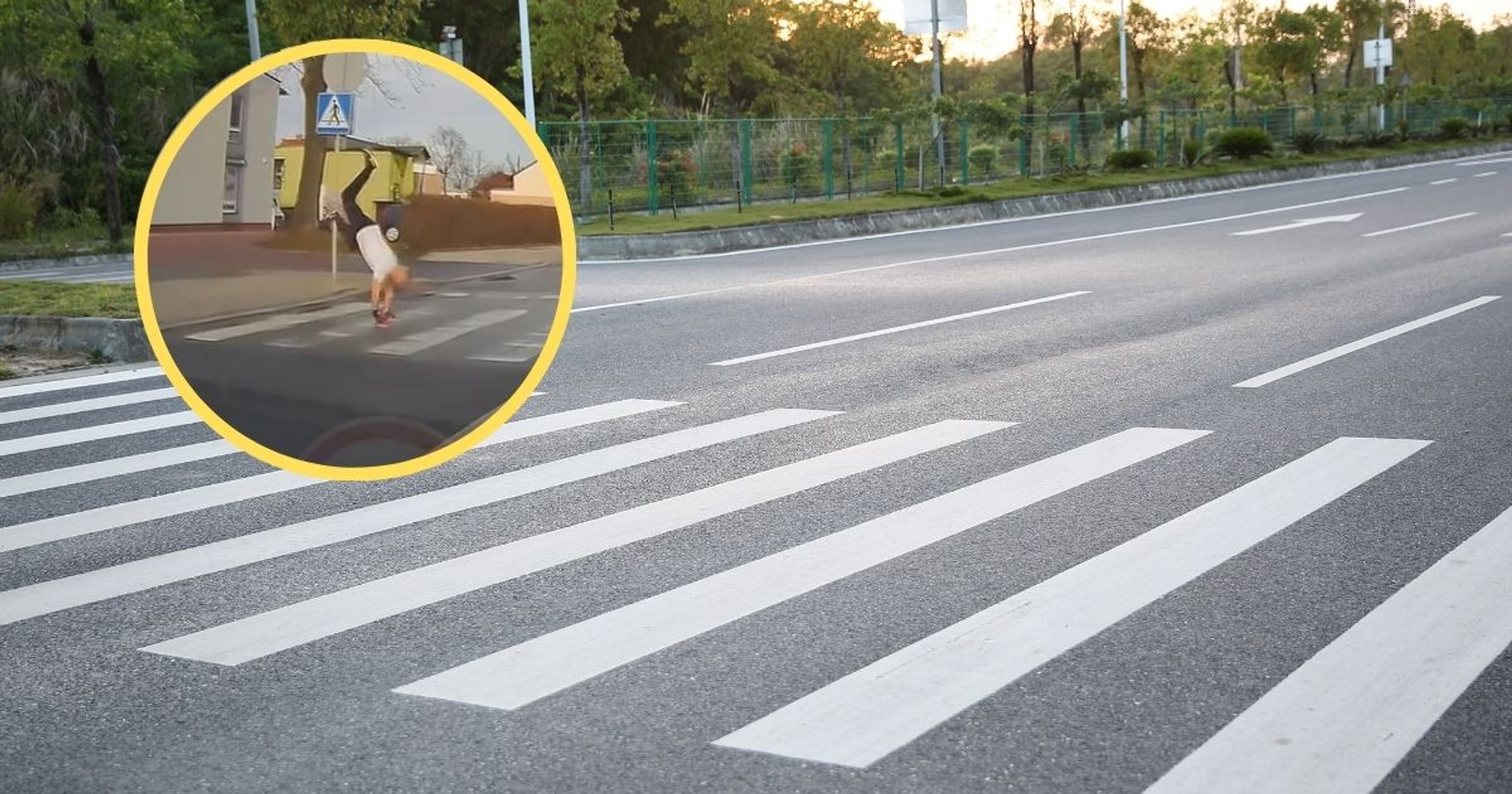 Pieszy przeszedł przez pasy na rękach (Screen: YouTube/@STOPCHAM)