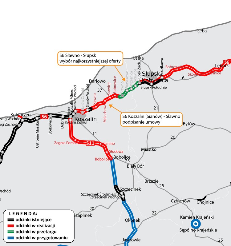 Mapa - droga ekspresowa S6