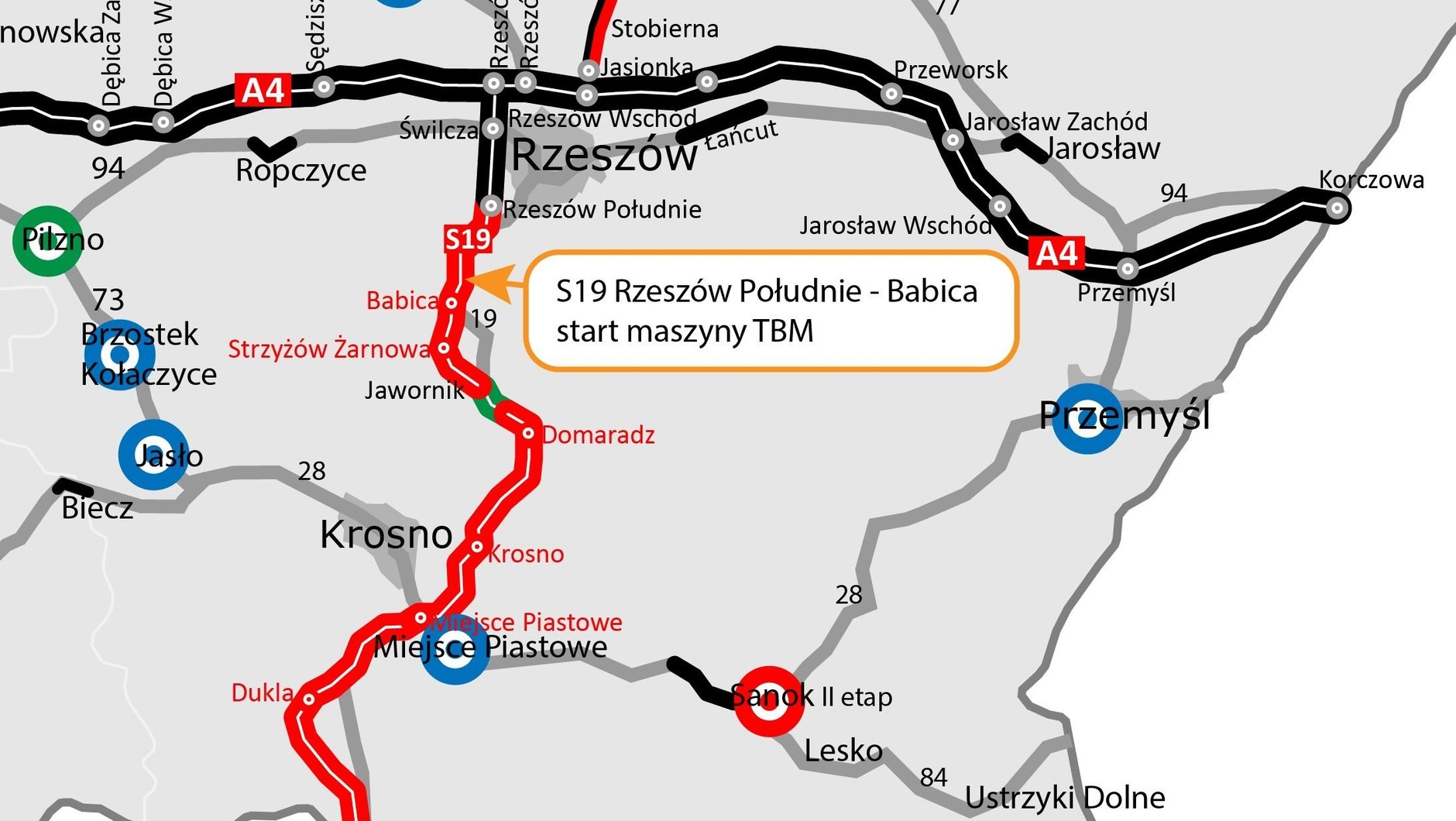 Stan realizacji trasy S19 od Rzeszowa do granicy kraju