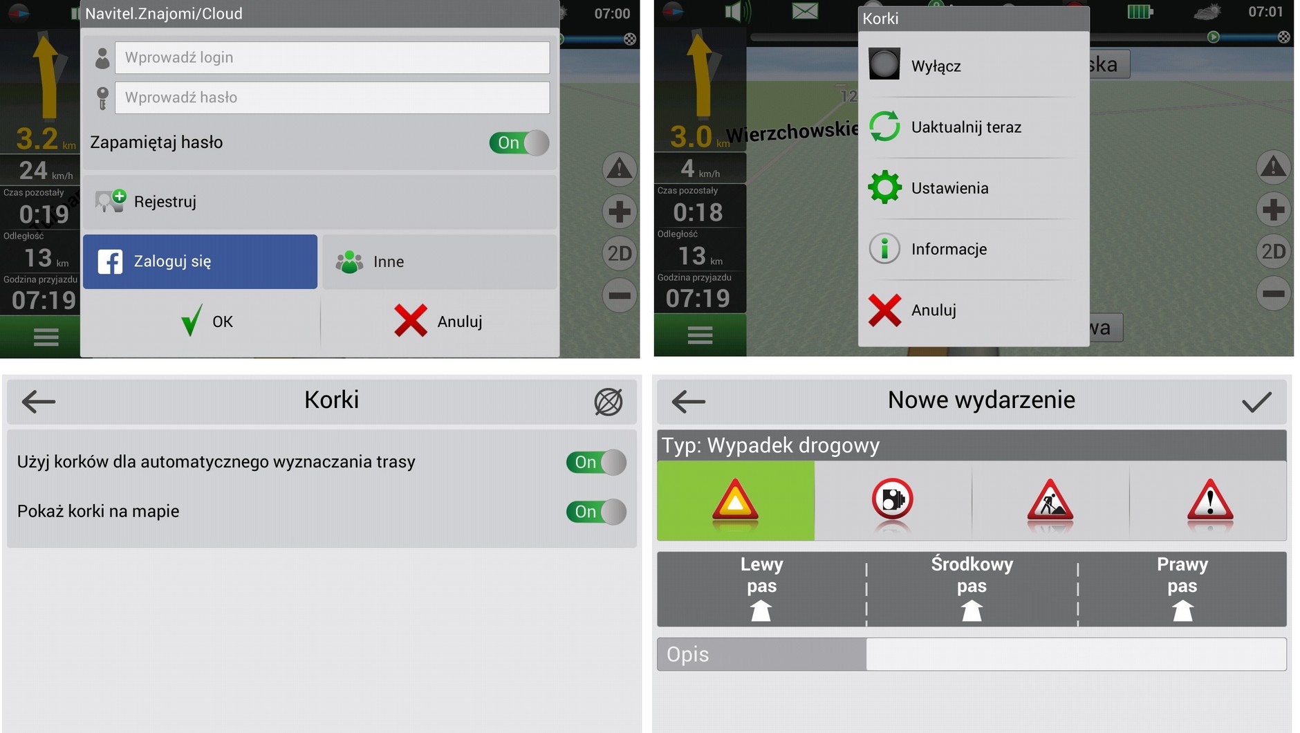 Menu programu Navitel Navigator Android